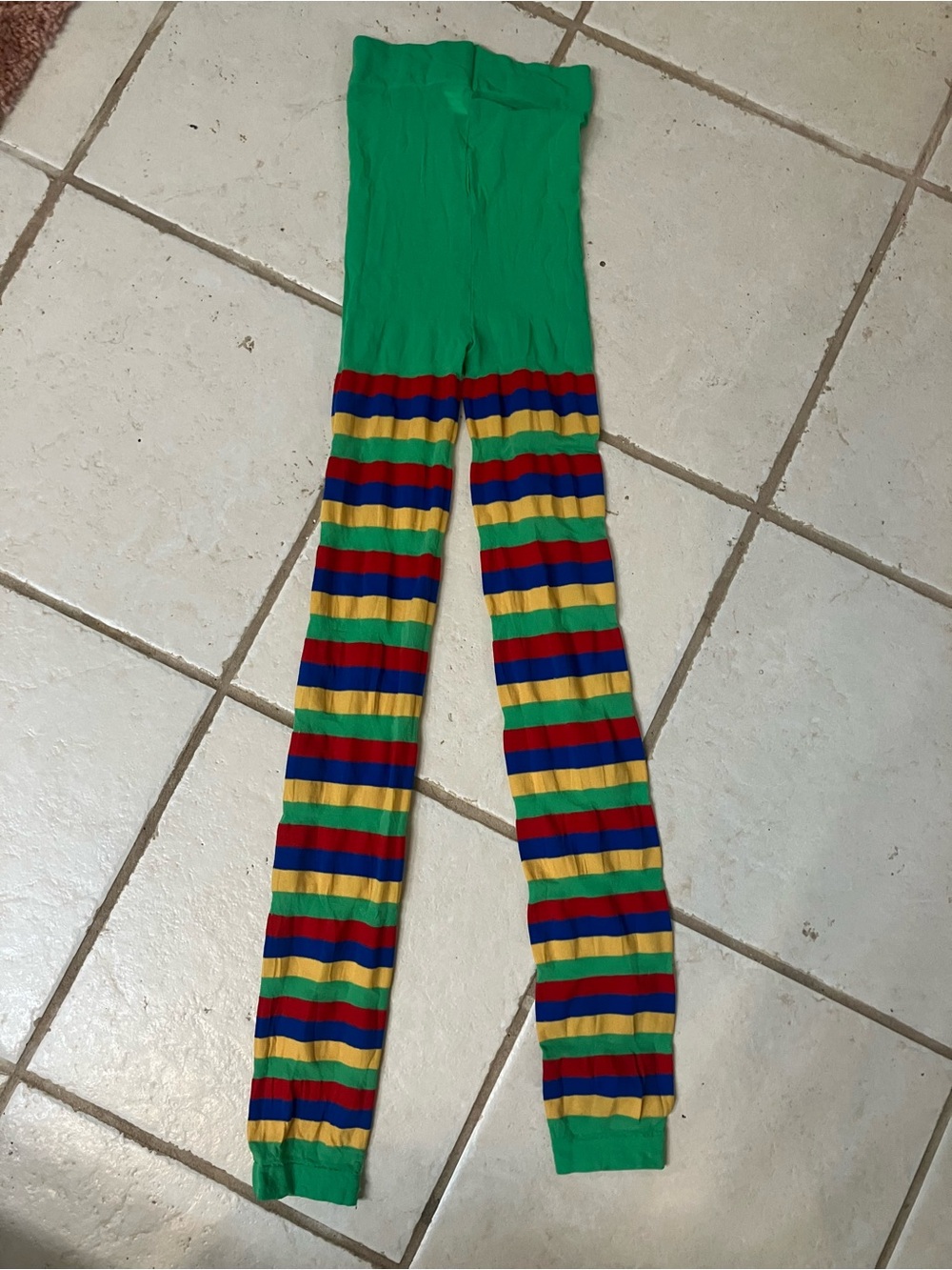 Kids Green Rainbow Stripe Leggings - Vibrant Comfort